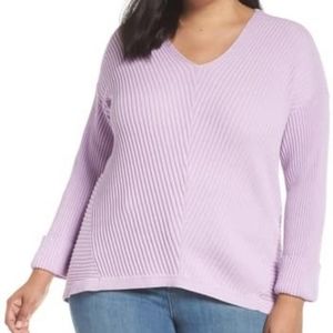 Caslon Lavender Cuffed Sleeve Ribbed Sweater